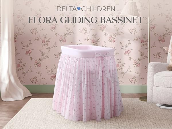 Amazon.com: Delta Children Flora Gliding Bassinet, Pink Roses : Baby
