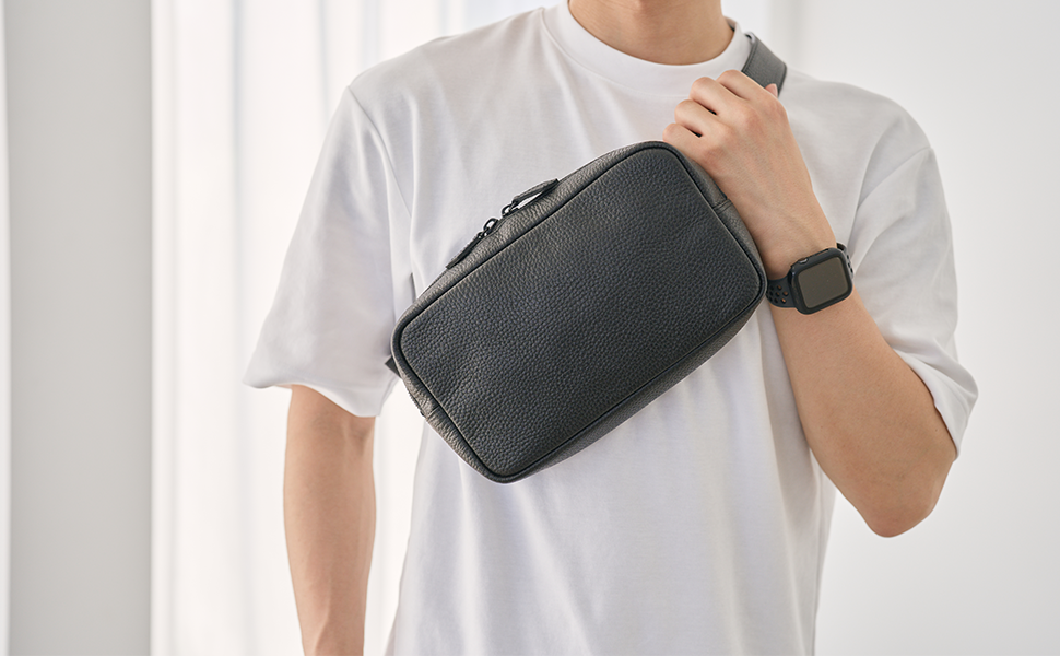 Amazon | [HushTug] 無駄を全てなくしたシンプルなレザーボディバッグ