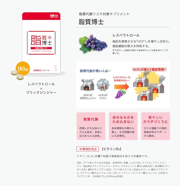 Amazon | 脂質博士（脂質代謝サポート）【ビタミンB2配合】 30日分