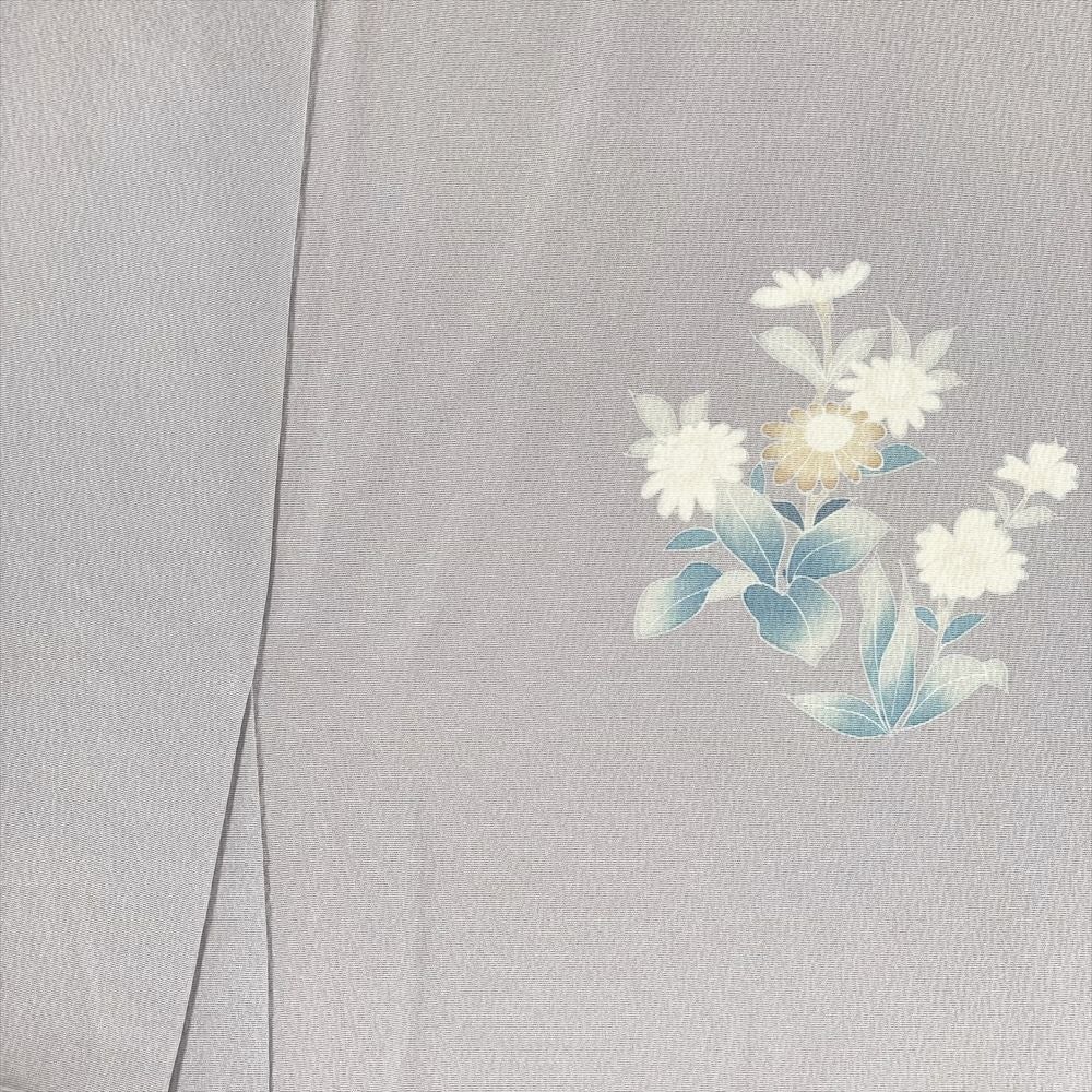 中古） 訪問着 薄藤色 紫系 セミフォーマル ちりめん 加賀調 四季花 袷