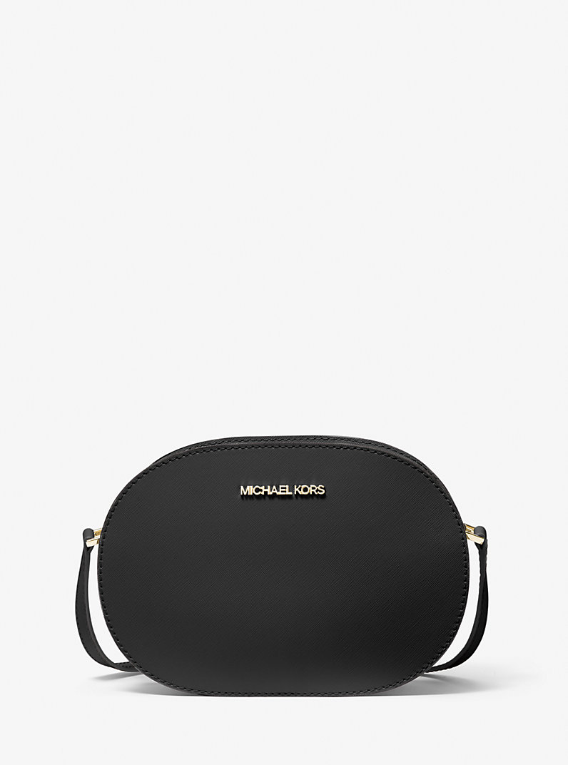 Jet Set Travel Medium Saffiano Leather Crossbody Bag in BLACK