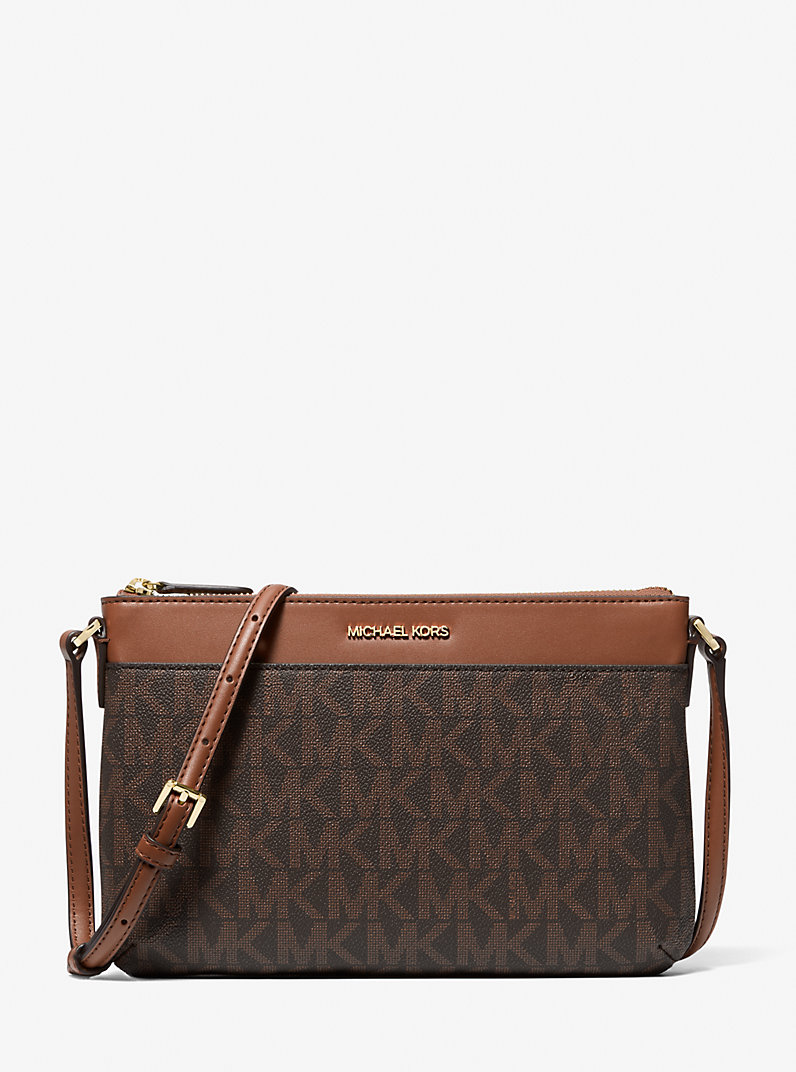 Jet Set Large Signature Logo Crossbody Bag in BROWN/LUGGAGE - Sale
