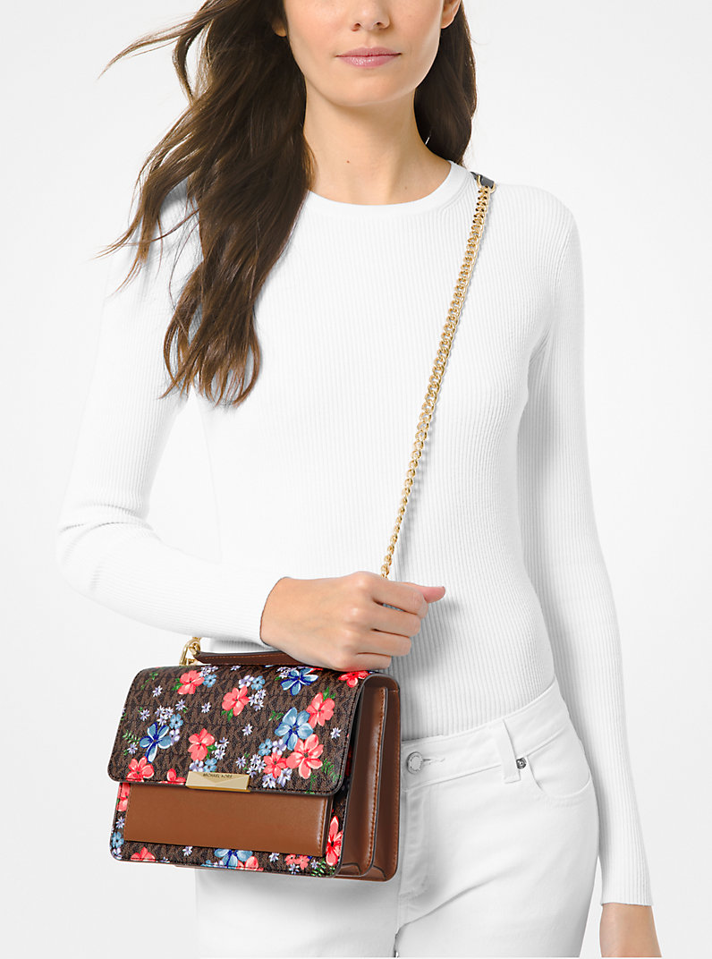 Jade Large Floral-Printed Logo and Leather Crossbody Bag | Michael