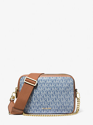 Bryant Medium Logo Jacquard Denim Camera Crossbody Bag in NEW