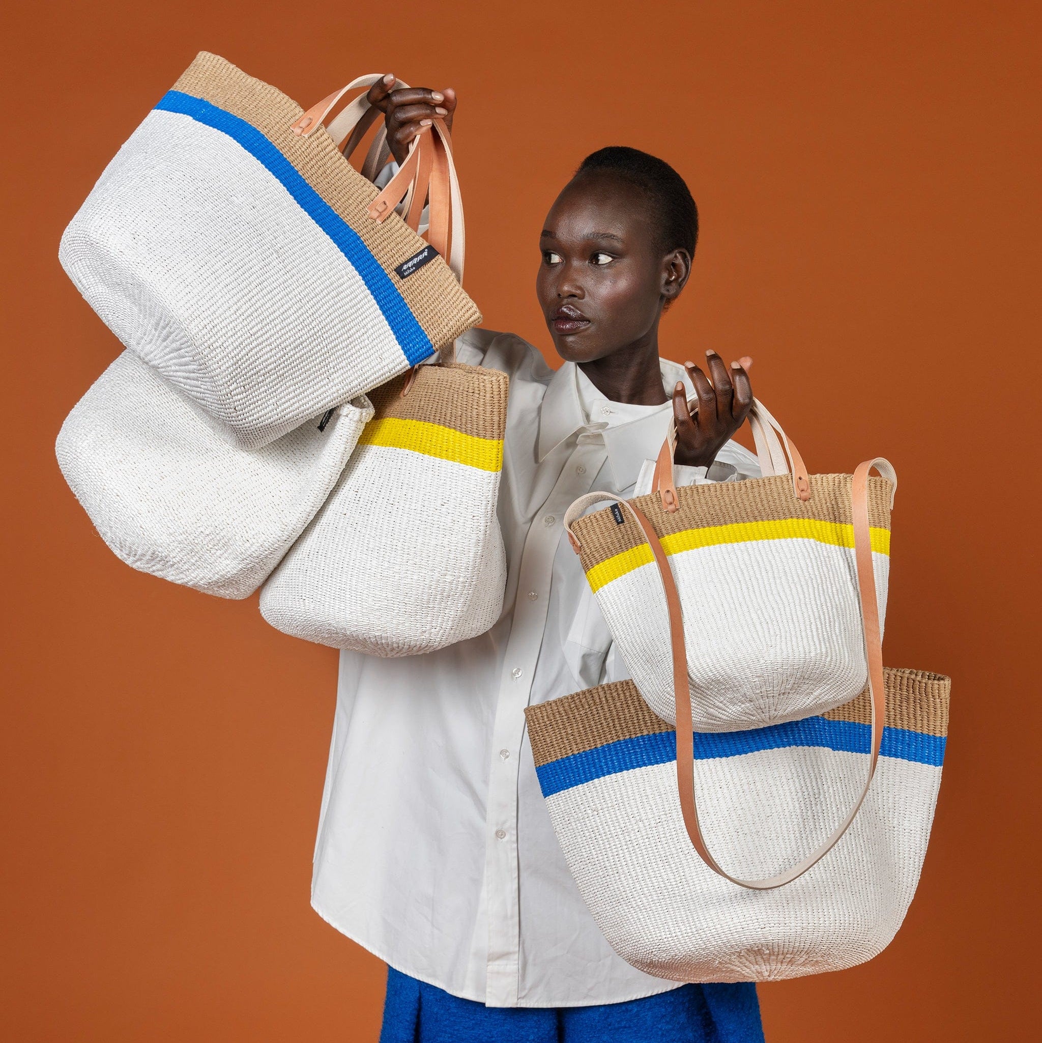 Kiondo Shopper basket | Top stripe blue M