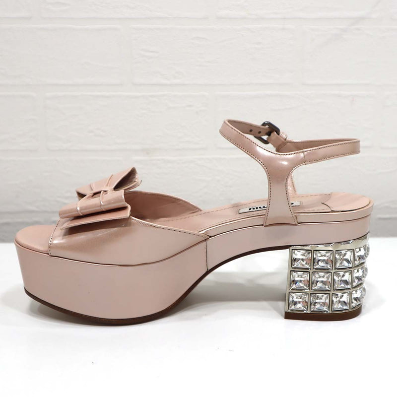 未使用 ミュウミュウ miumiu 靴 リボン サンダル ビジュー ヒール 36.5
