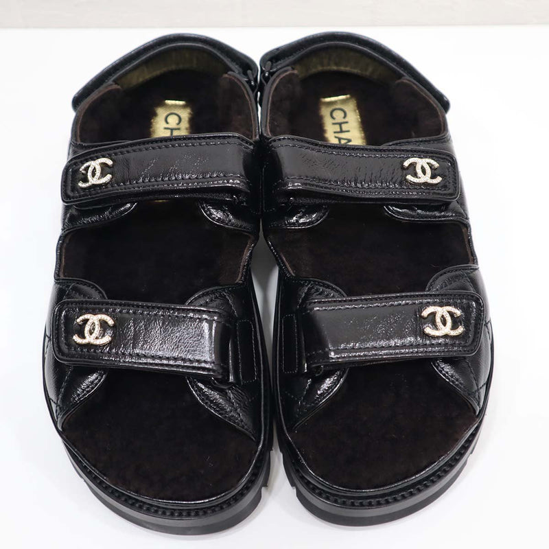 未使用 シャネル CHANEL サンダル ボア G45291 ソックス付き ココ