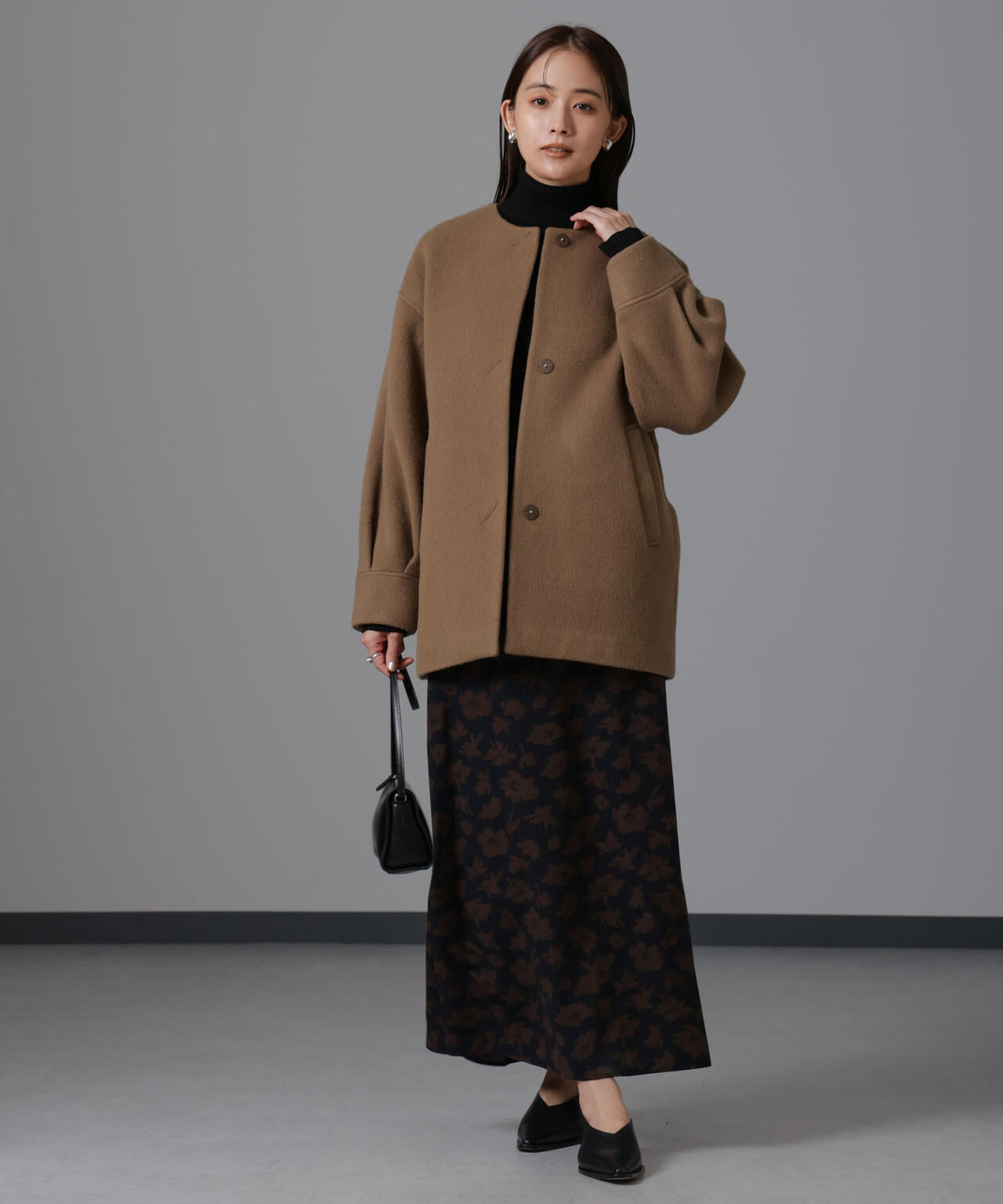 PECOLAMBウールカシミヤノーカラーミドル丈コート | NANO universe