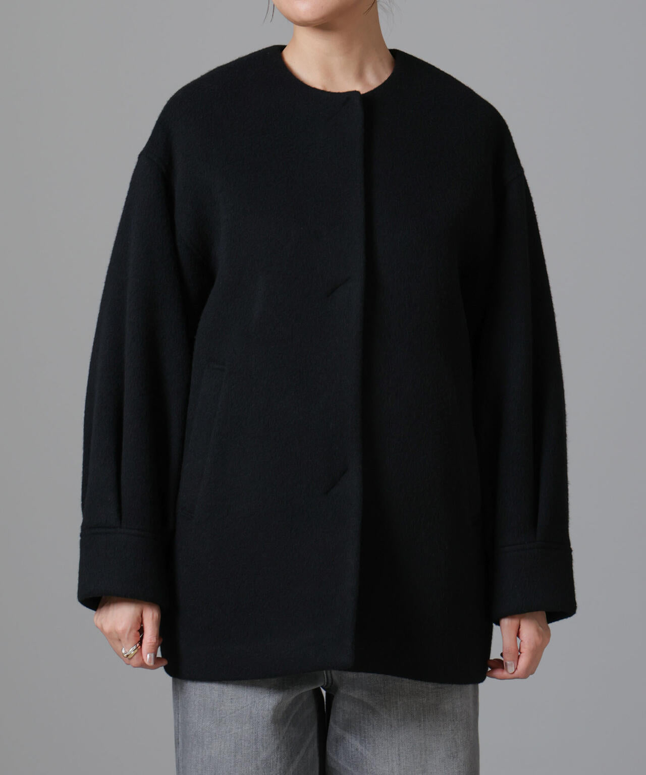 PECOLAMBウールカシミヤノーカラーミドル丈コート | NANO universe