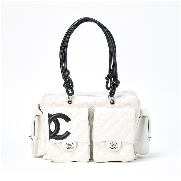 CHANEL カンボン 2003年 ショルダーバッグ ホワイト ブラック シルバー