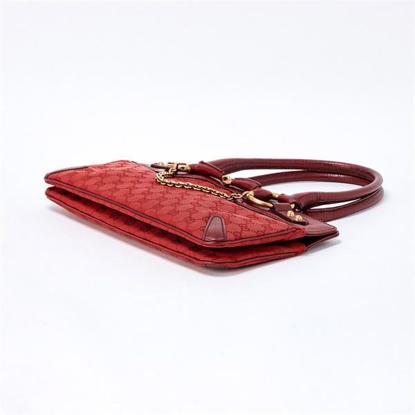 GUCCI ホースビット GGキャンバス ショルダーバッグ レッド ゴールド