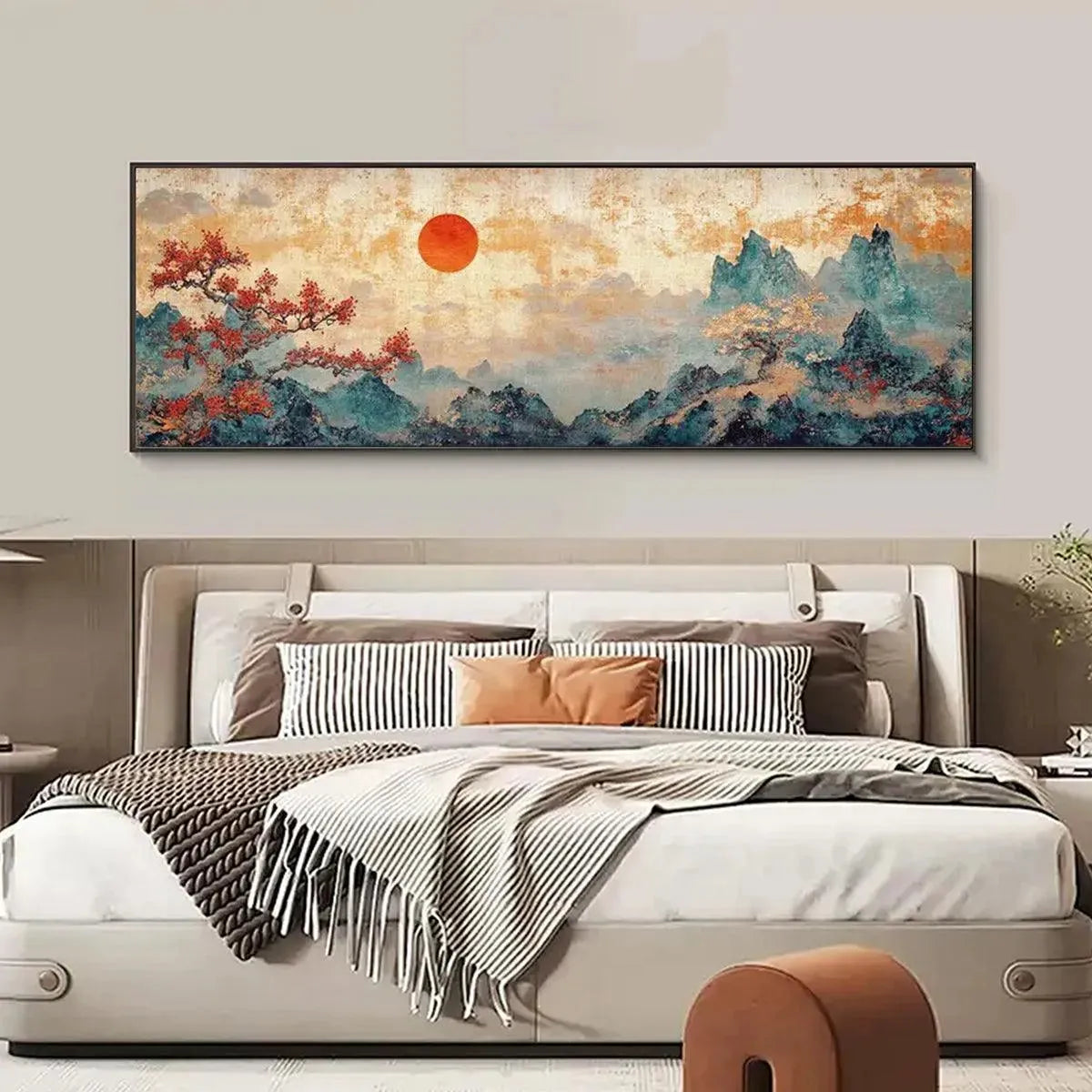 Zen Mountain Sunset Panoramic: Landscape Painting | Panoramic Wall