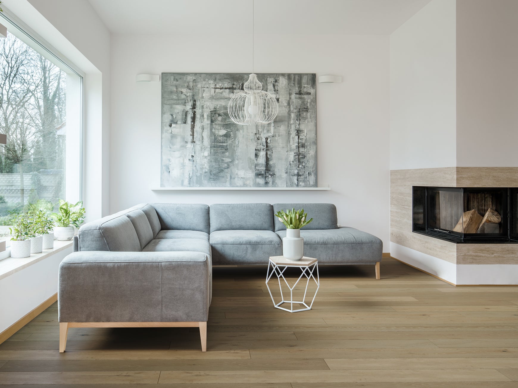 Natural grey wire brushed wide plank European Oak hardwood