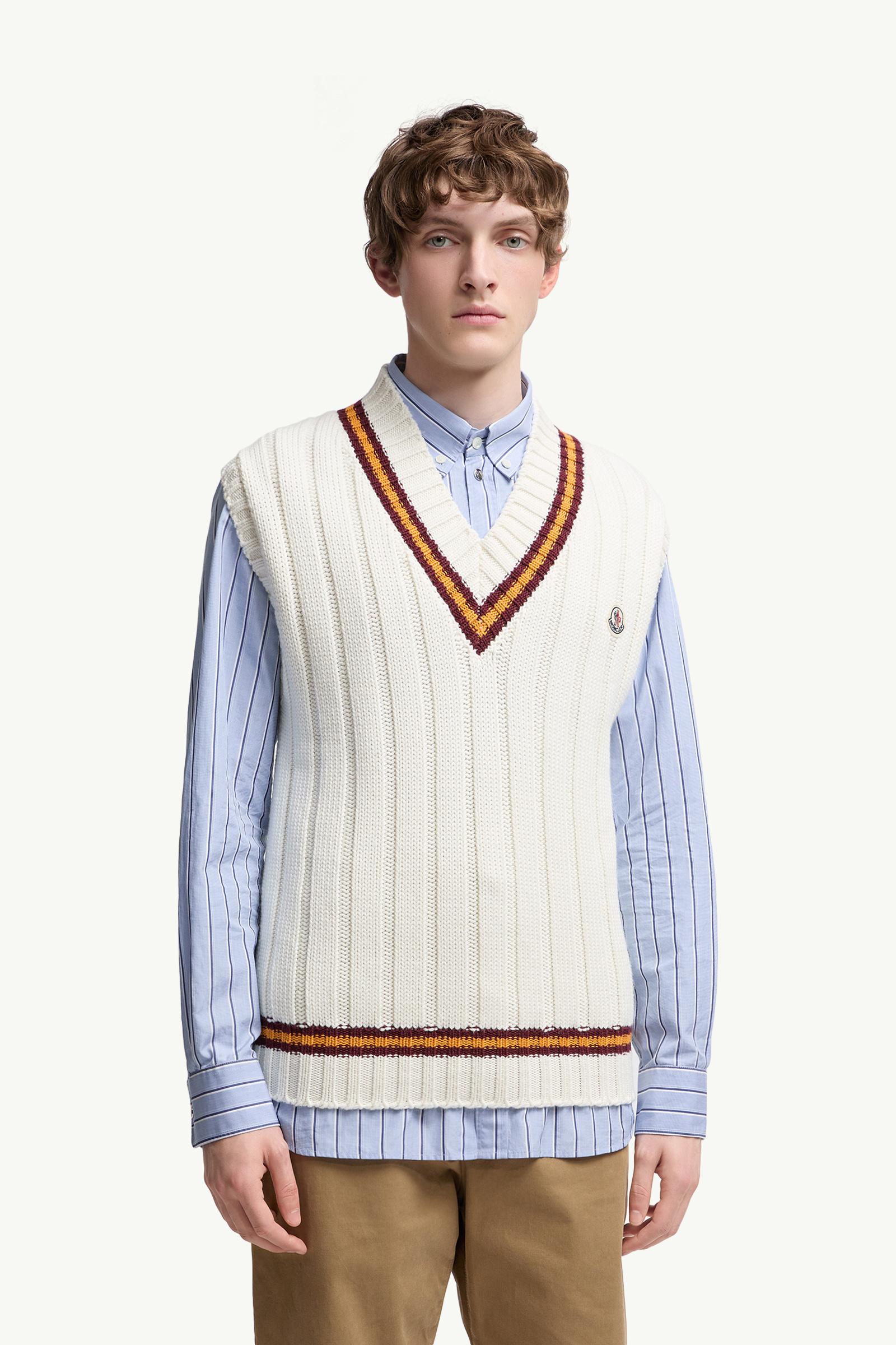 White Wool & Cotton V-Neck Vest - Sweaters & Cardigans for Men