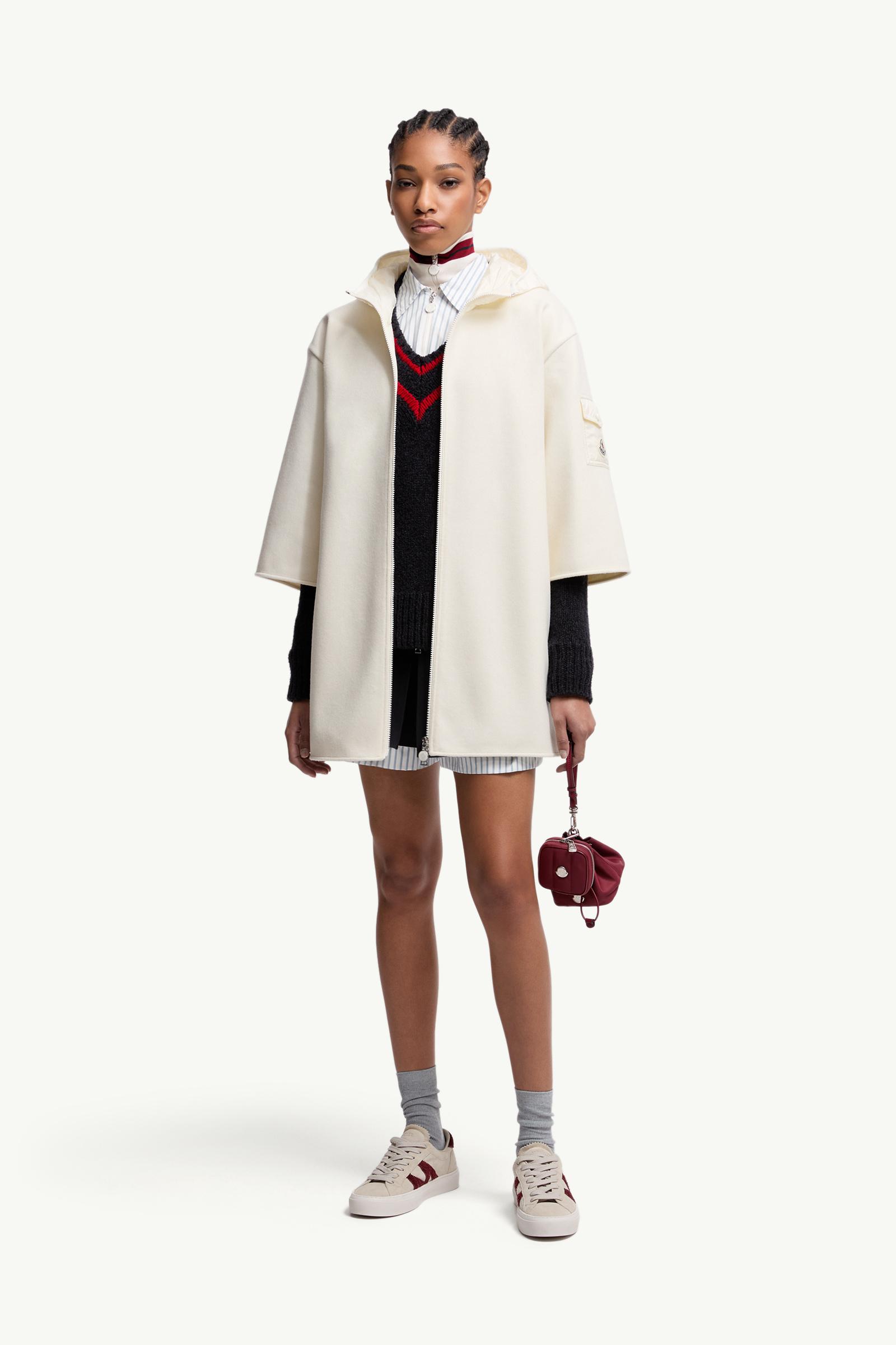White Ivory Wool Hooded Zip-Up Cape - Capes for Women | Moncler US