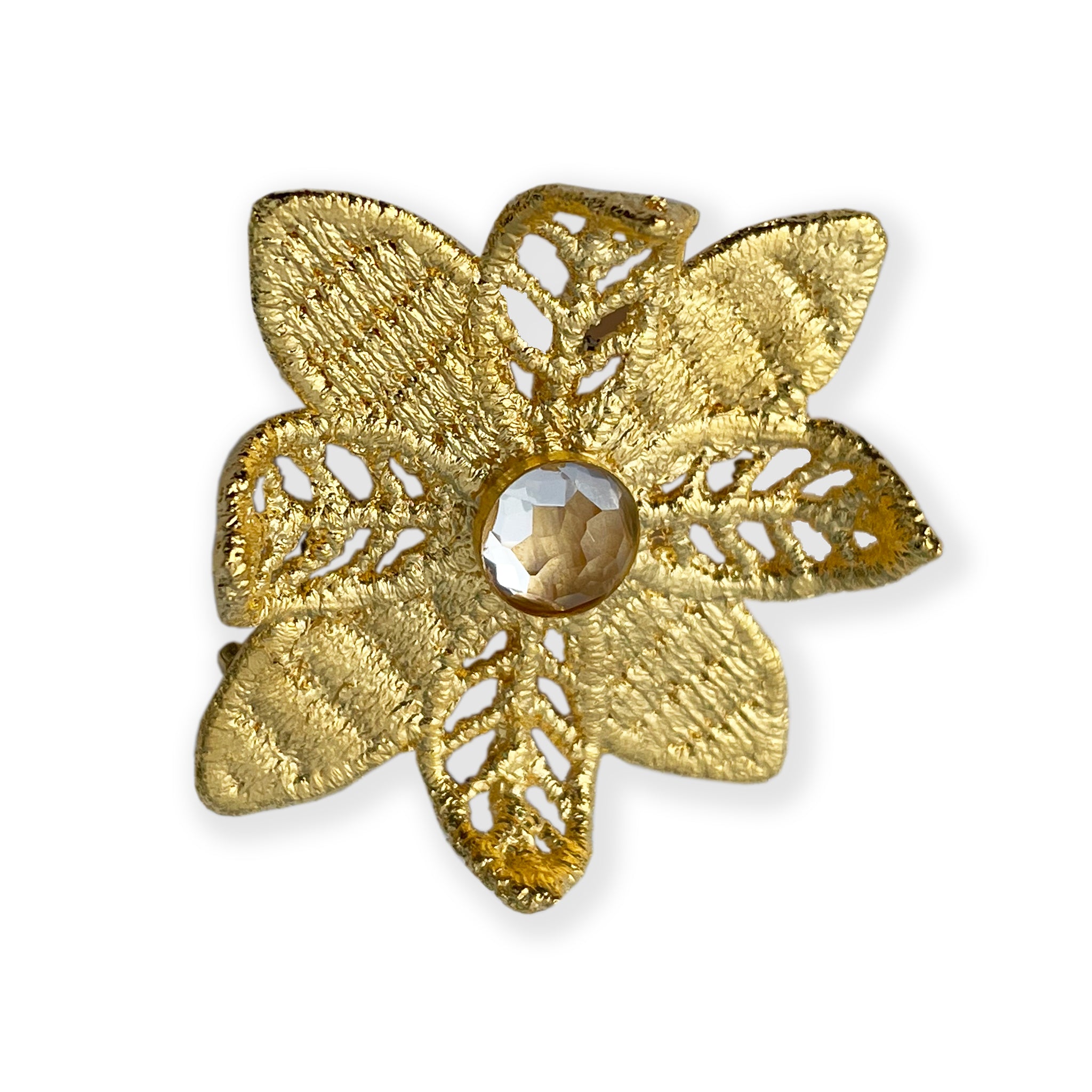 Bernadette lace brooch in 24k gold with Topaz stone - Monika Knutsson