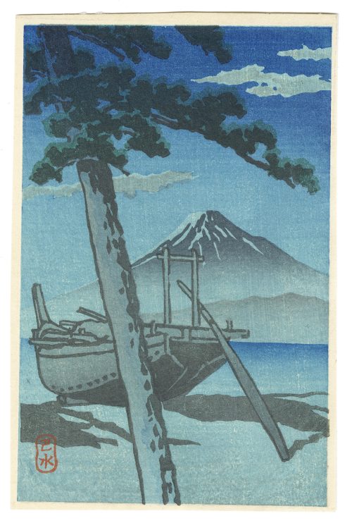 川瀬巴水 - 二宮海岸の春の月