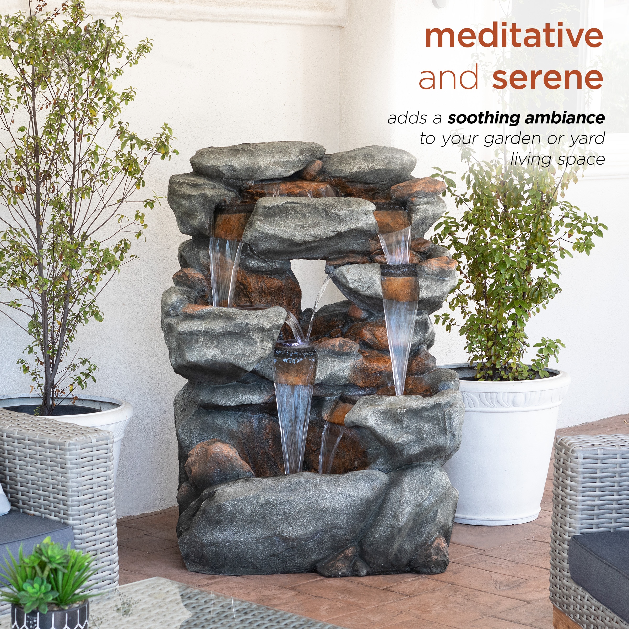 Alpine Corporation 54-in H Resin Water Rock Waterfall Outdoor