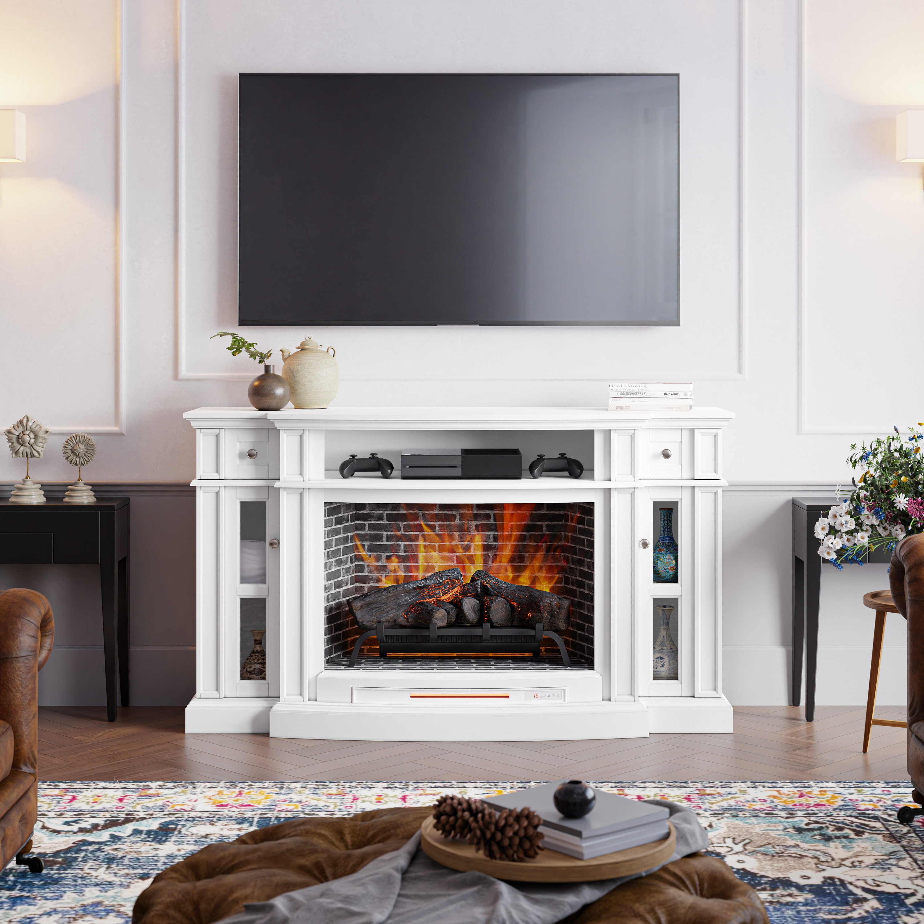 allen + roth 68-in W White Free standing Infrared quartz Flat Wall