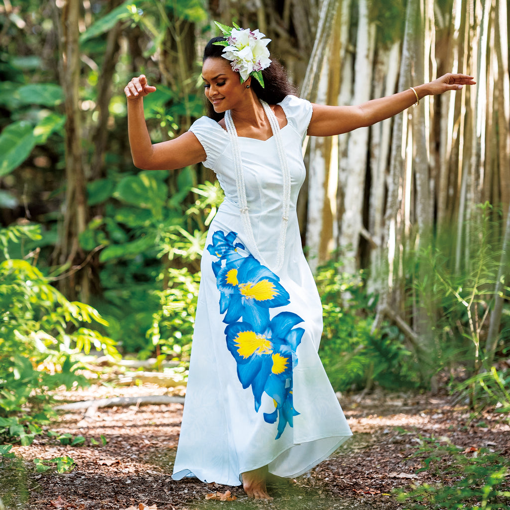 シャーリングベアトップワンピース（グレースハイビスカス：オーシャン