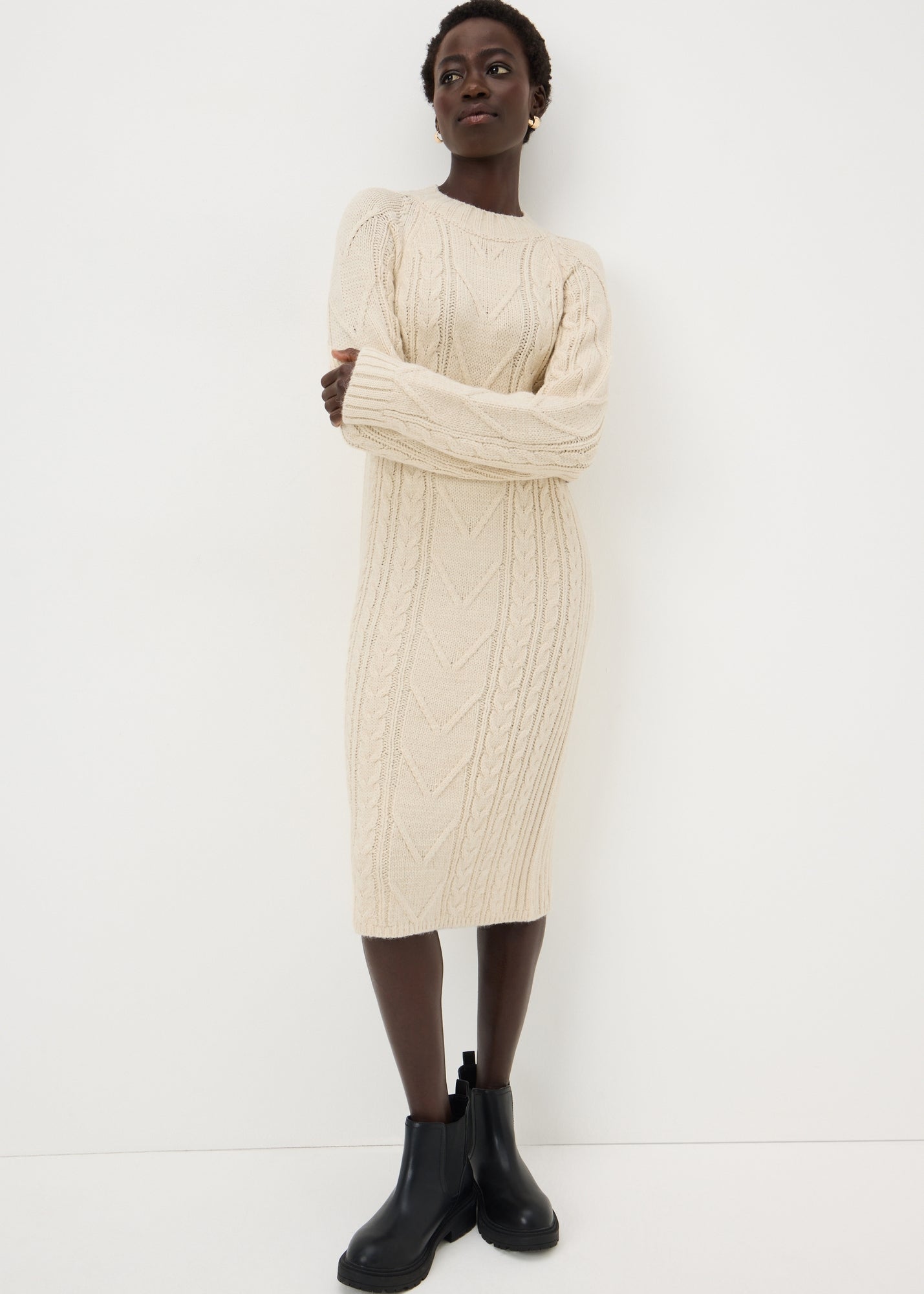 Cream Maxi Knitted Cable Dress - Matalan