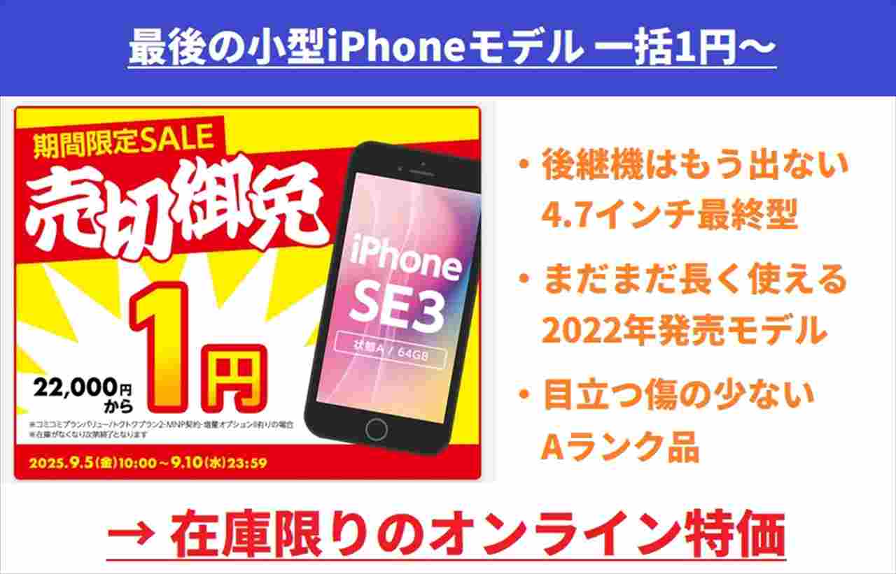 最後の小型/ホームボタン付きiPhone]SE3(第3世代)値下げ情報・安く
