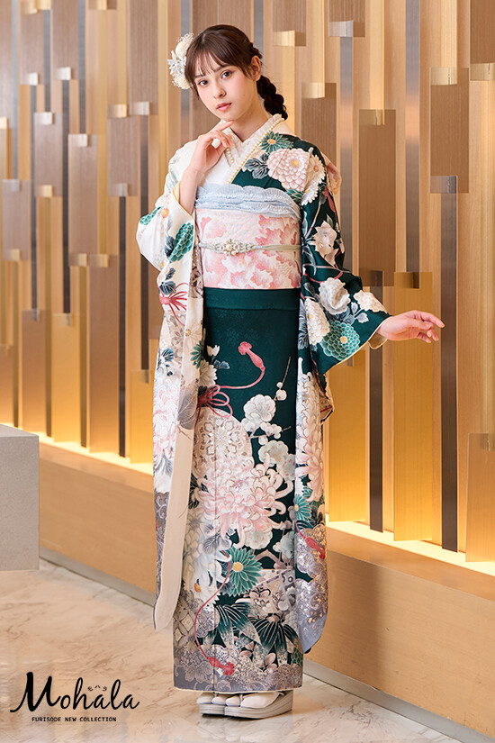 花いち都屋の振袖 /緑色/エレガント/花柄/ M_420 | My振袖