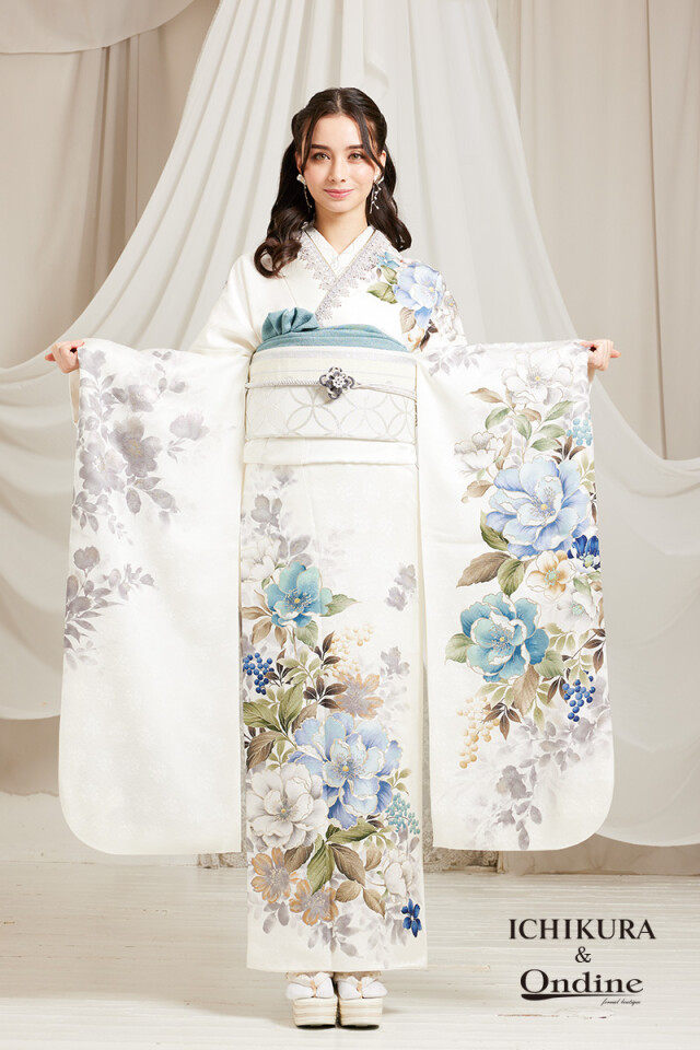 振袖専門店 一蔵の振袖 /白色/水色/エレガント/バラ柄/ E-1131 | My振袖