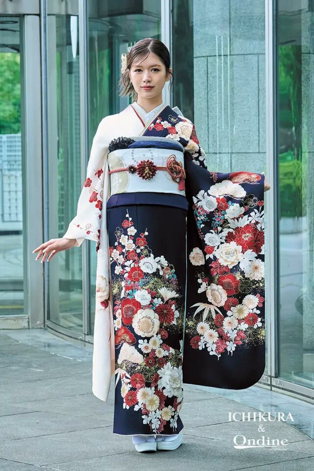 振袖専門店 一蔵の振袖 /紺色/白色/古典/松竹梅柄/ SPC-172 | My振袖