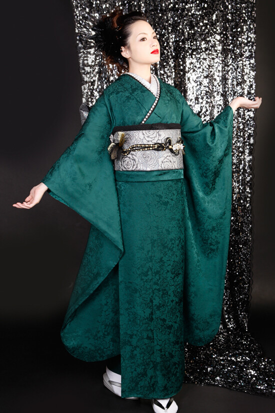 みやびの振袖 /緑色/緑色/エレガント/無地柄/ 深緑一色 | My振袖