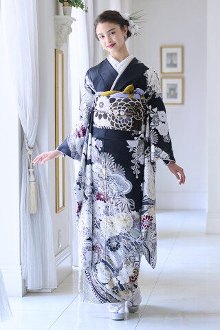アイドルbyやまとの振袖 /黒色/古典/花柄/ idolbyyamato 振袖88953