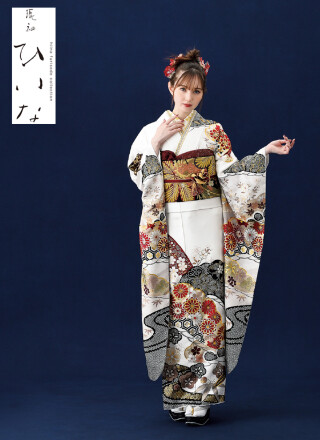 日産呉服・和田甚の振袖 /黒色/その他色/古典/花柄/ 正絹丹後縮緬最