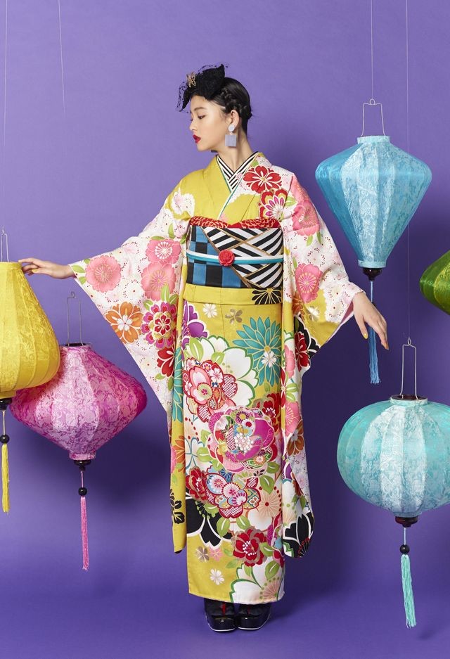 ブライダルセンター雅の振袖 /黄色/ピンク色/古典/桜柄/ No1186 黄色桜