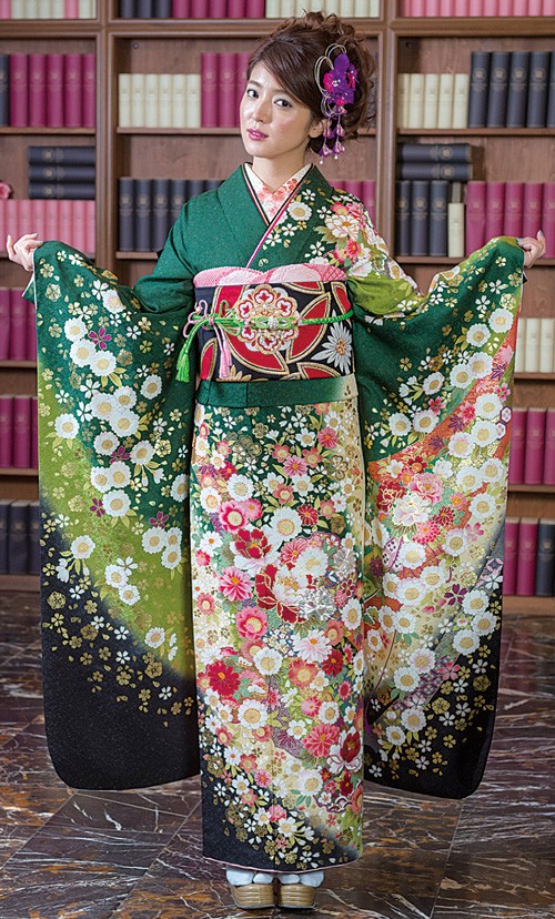 山善 呉服のいさじの振袖 /緑色/古典/花柄/ 緑系古典柄振袖 | My振袖