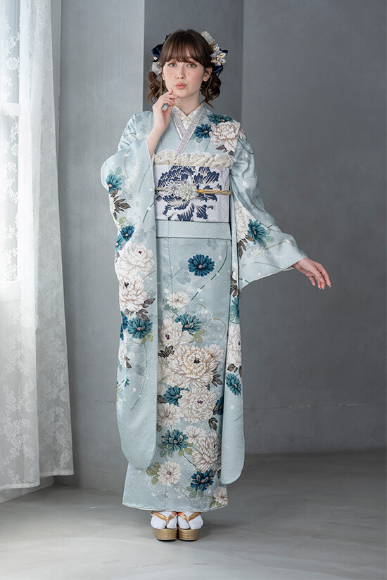 スタジオアップル ダイユーエイトMAXふくしまの振袖 /青色/エレガント