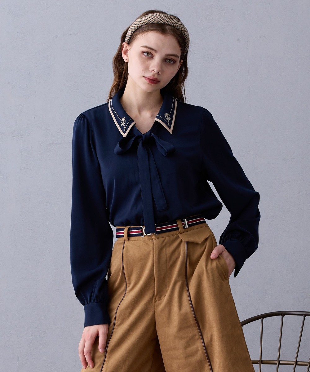 衿パイピングタイブラウス｜長袖｜ニコル公式通販サイト｜NICOLE