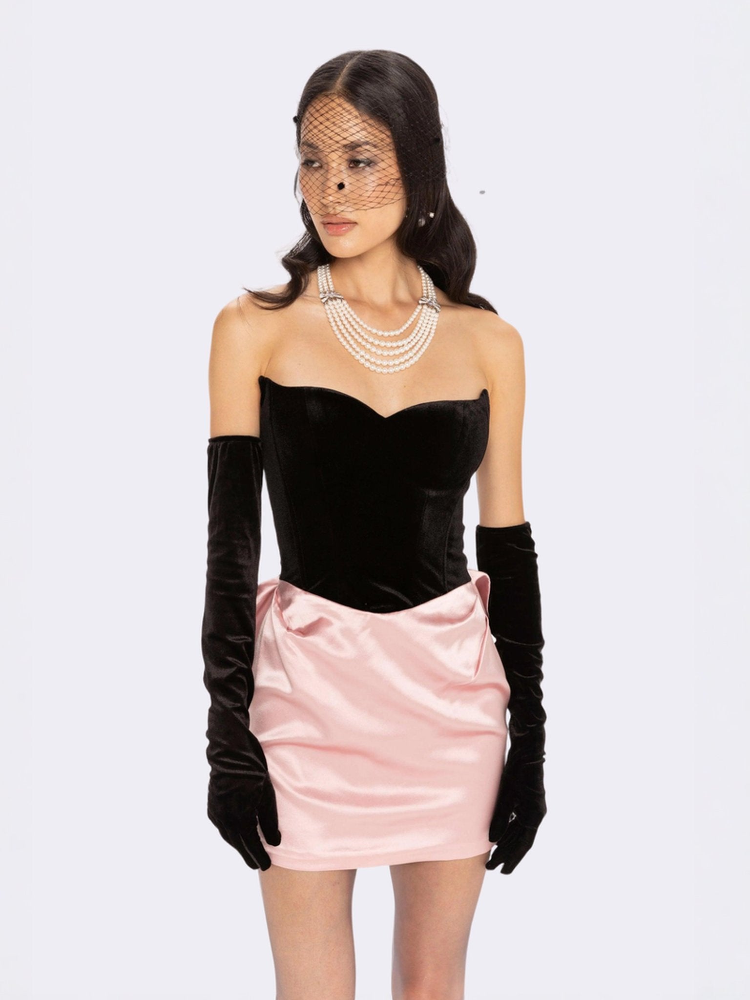Amelia Bow Dress | Designer Velvet & Satin Strapless Mini Dress