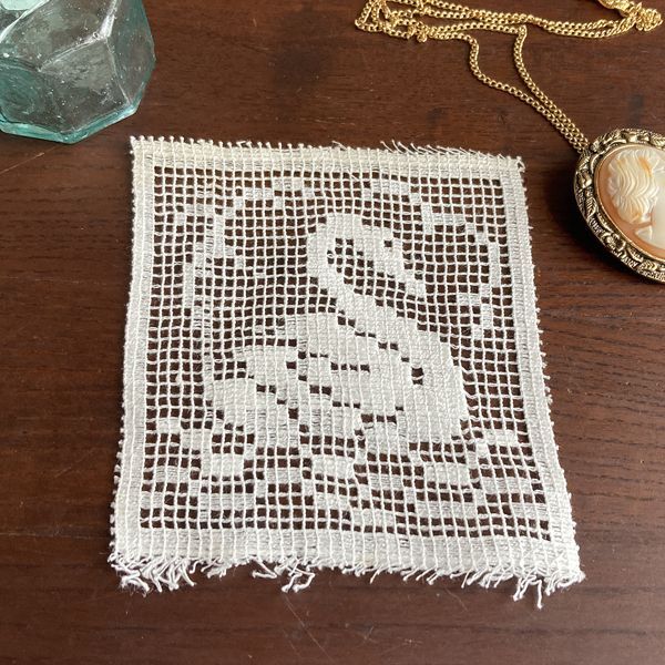 フランス 1930年代 フィレレース 白鳥スワン フレンチドイリー