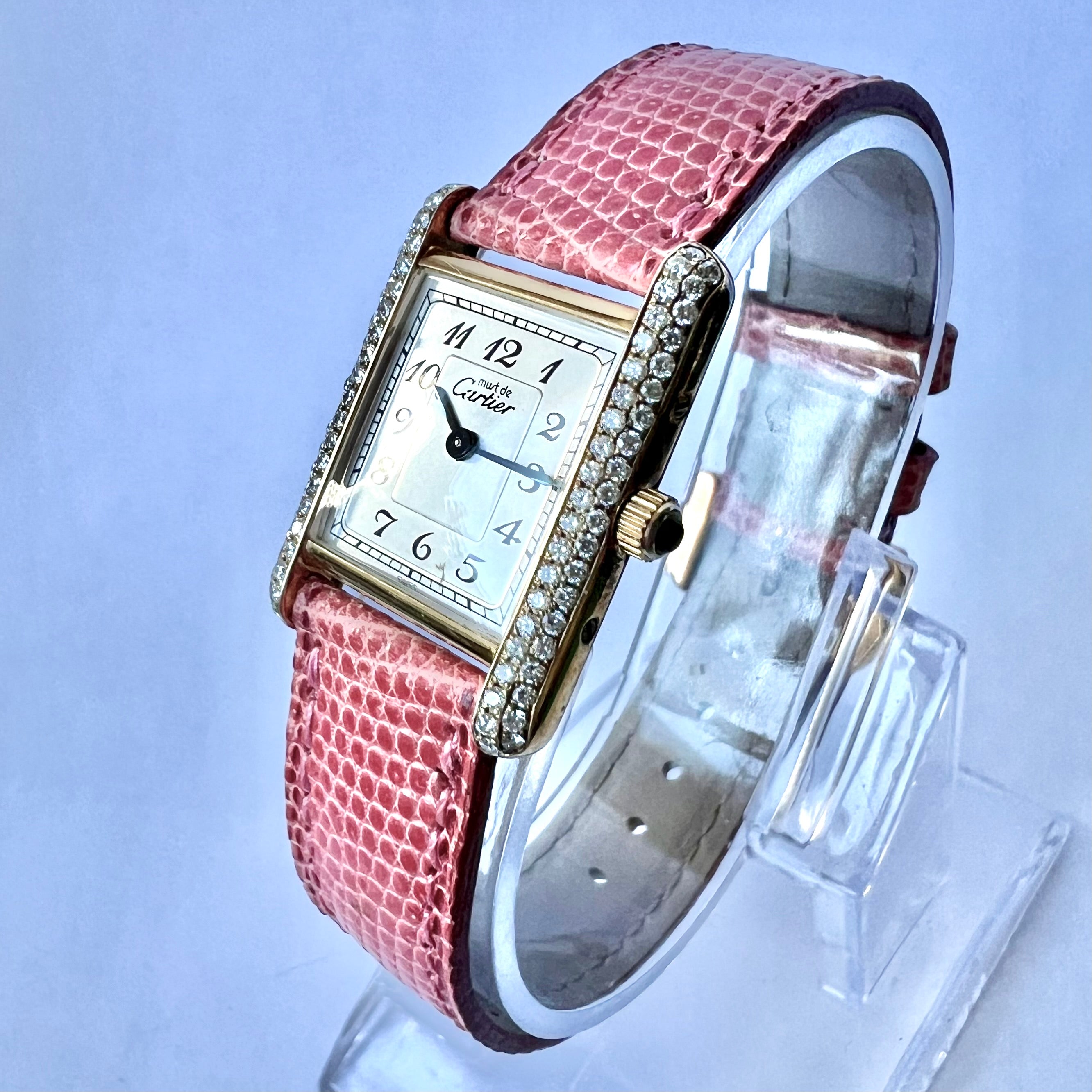 CARTIER TANK 20mm Gold Plated Silver 0.5TCW Diamond Watch | NATILUXIA