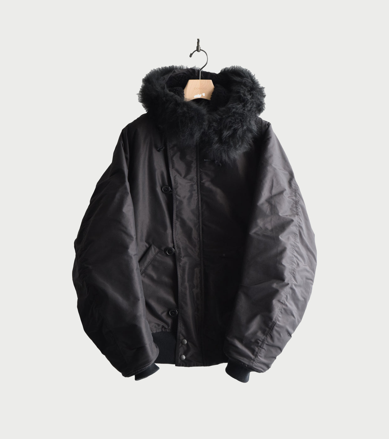 COMOLI コットン シルク ミリタリー フーデッド ジャケット, Brown