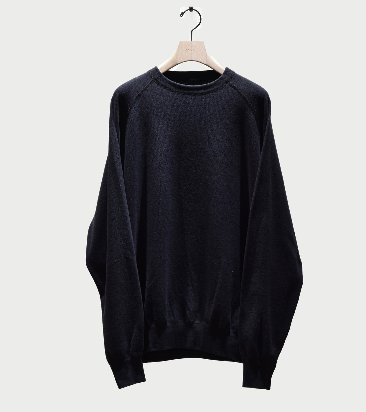 COMOLI LW コットン裏毛 クルーネック, Black – Navyblue