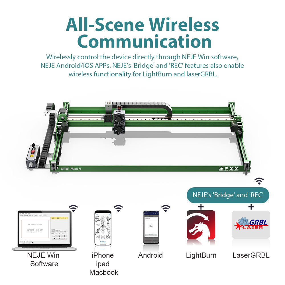 NEJE Max 4 V2: Metal/wood engraving, 1200mm/s, Z with cutter/pen