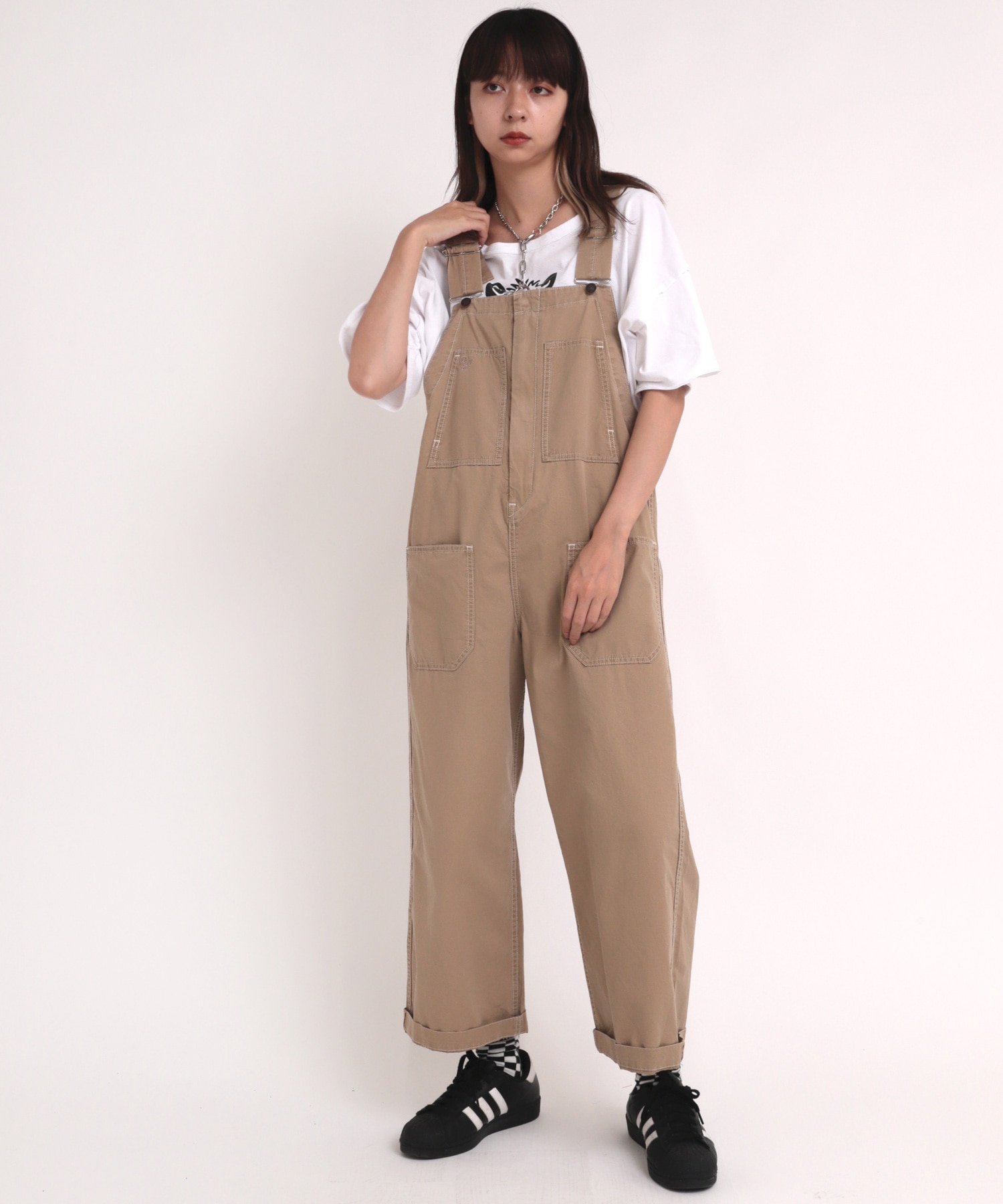 O0655 ライトワークオーバーオール(M カーキベージュ): オールインワン