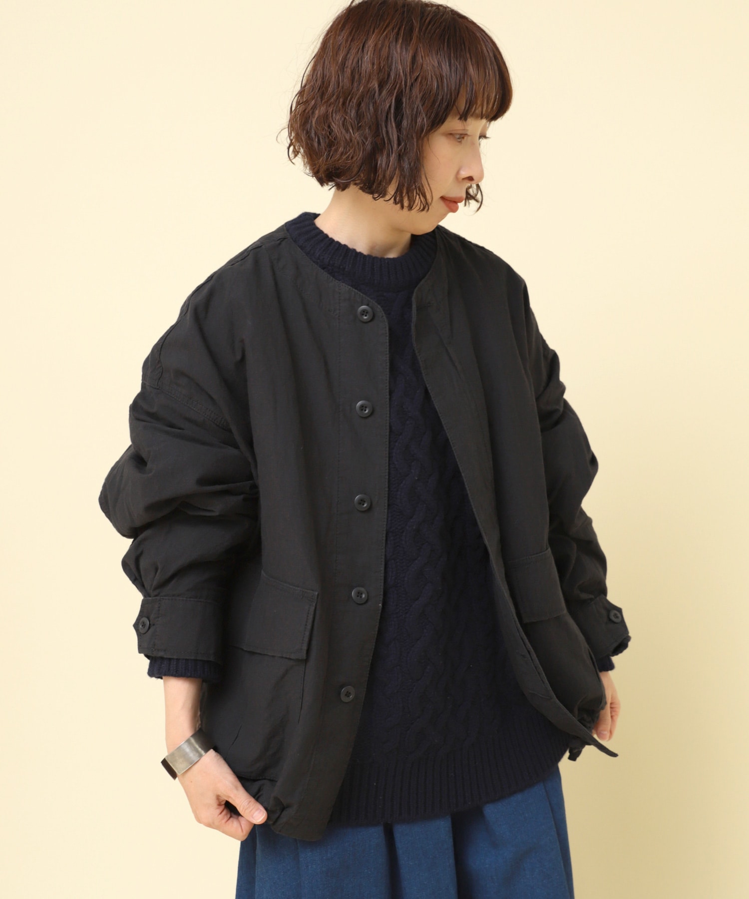 J2138 ノーカラーミリタリージャケット(F ブラック): アウター - RNA