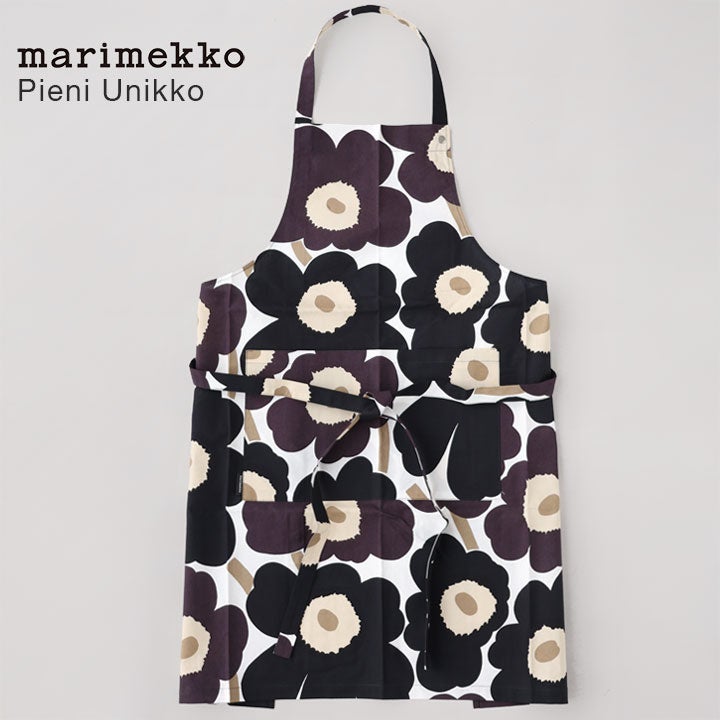 新品未開封　marimekko unikko 黒　エプロン　ポーチ　2点セット marimekko（マリメッコ） キッチンセット 純正箱 エプロン ミトン 鍋