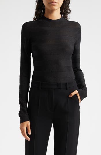 Emporio Armani Stripe Metallic Mock Neck Knit Top | Nordstrom