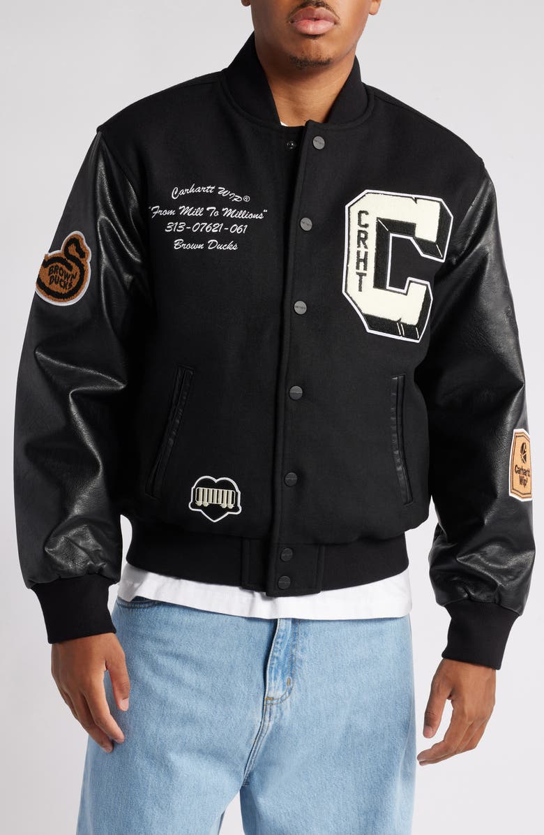 Carhartt Work In Progress Brown Ducks Mixed Media Bomber Jacket