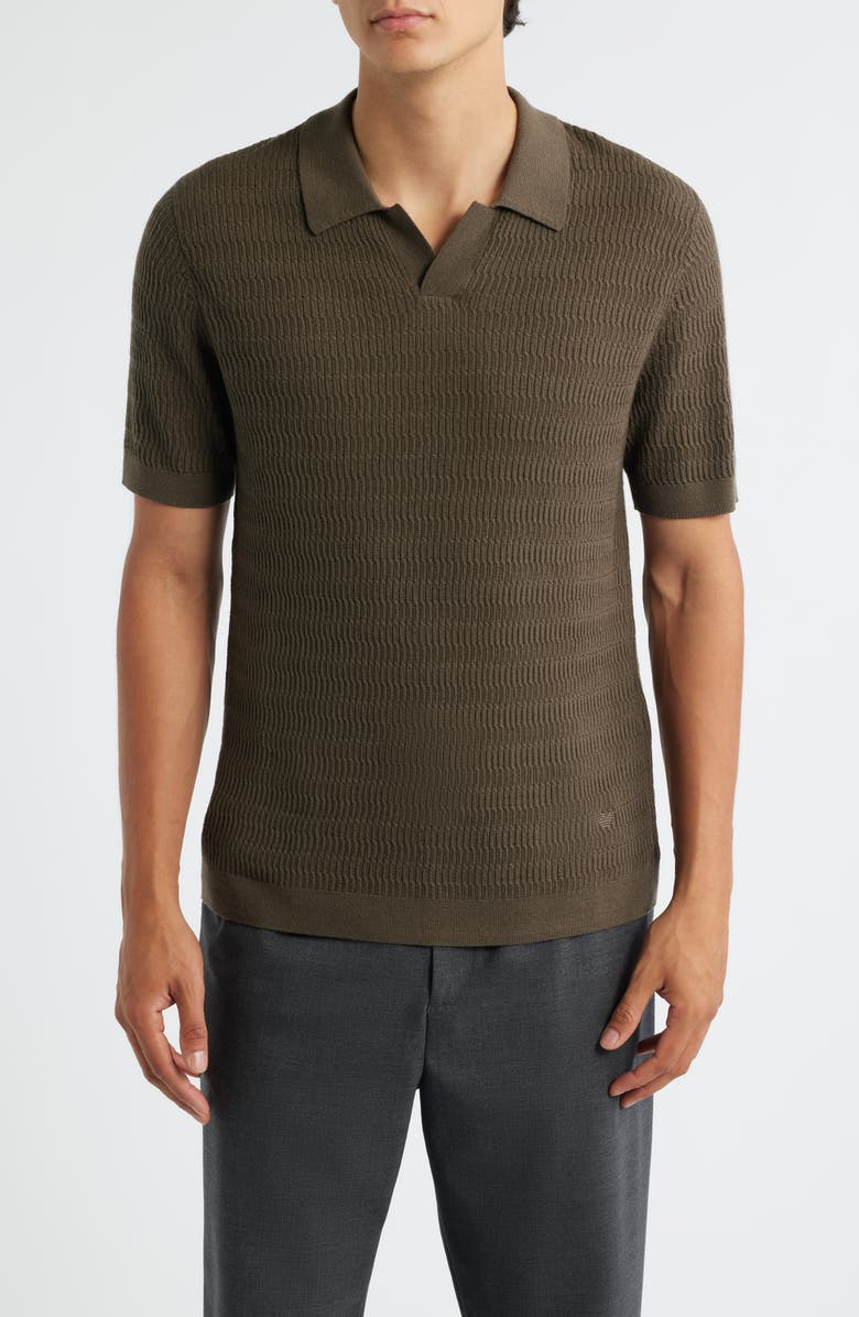 Emporio Armani Johnny Collar Short Sleeve Twisted Rib Wool Polo