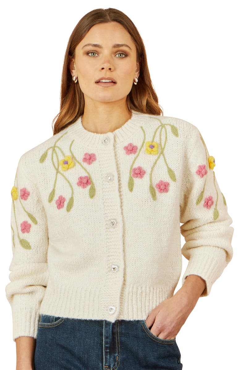 Yumi Hand Embroidered Flower Cardigan | Nordstrom
