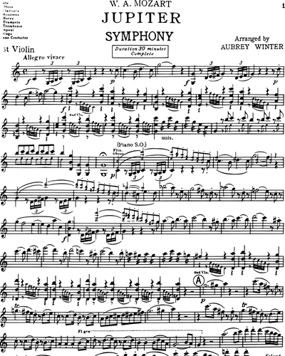 Symphony No. 41 (Arranged by Aubrey Winter) Violin 1 Sheet Music